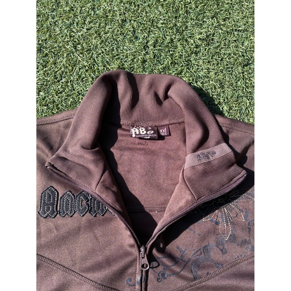Anchor Blue Men Brown Track Jacket XXL Full Zip Embroidered Graphics Streetwear - Picture 6 of 9